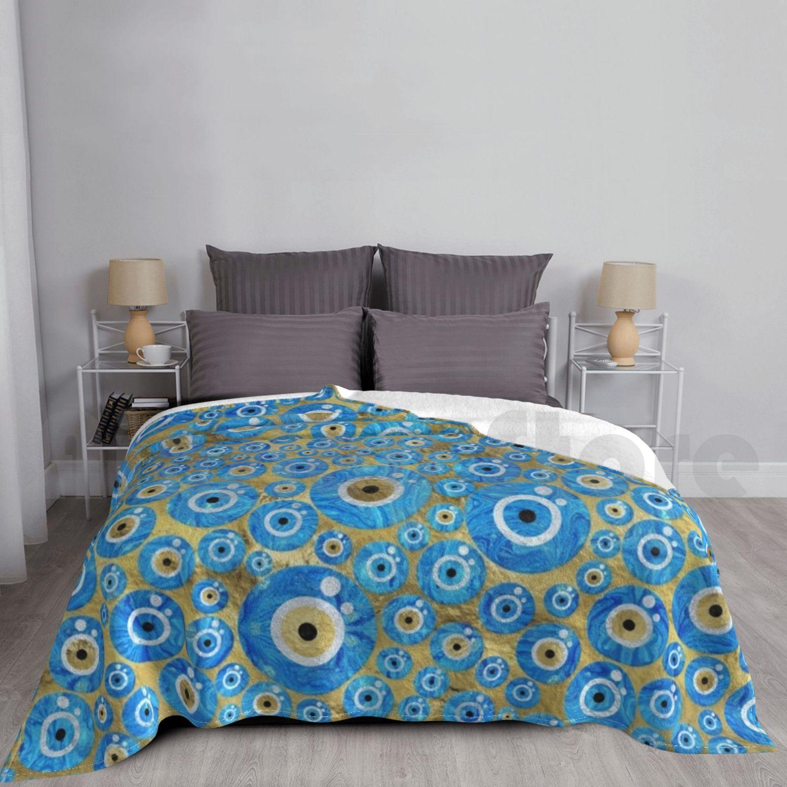 Greek Blue Glass Evil Eye Amulet Blanket For Sofa Bed Travel Greek Greek Amulet Greek Amulet Greek Eye Blue Eye Size: 75*100cm, Weight: 230 GSM
