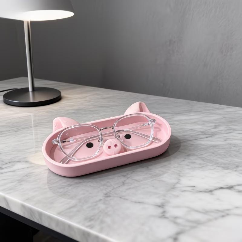 1Pc Pink Pig-Shaped Organizer Tray,Suitable For Eyeglasses, Jewelry & Small Accessories -Desk Decor, Office - Holder For Glasses