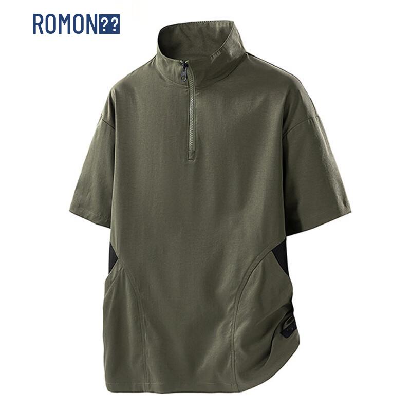 

ROMON Men s 2026 New Summer Stand Collar Zipper Short Sleeve T-Shirt 5XL