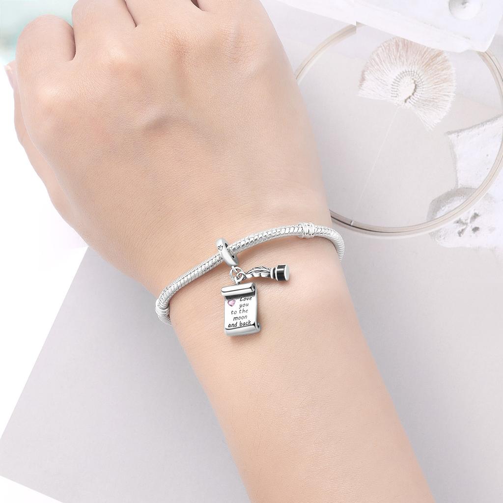 PANPOKI Copper Metal Romantic Declaration of Love Authentic Original Pendant Bead Components Bracelet High Quality Fine Jewelry Charm Bead Components
