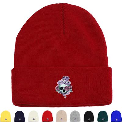 Skull Snake Rose Warm Knitted Cap Beanie, Scary Animal Woman Cap Cozy Slouchy Solid Bonnet Knitted Cap Beanie