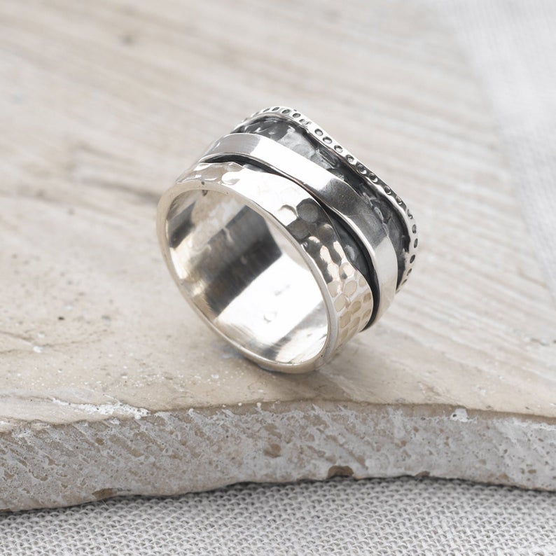 Narrow Spinner Ring, 925 Sterling Silver ring, Hammered Ring, Spinning Ring, Designer Ring, Handmade Jewelry, Christmas Day Gift, Day Gift,