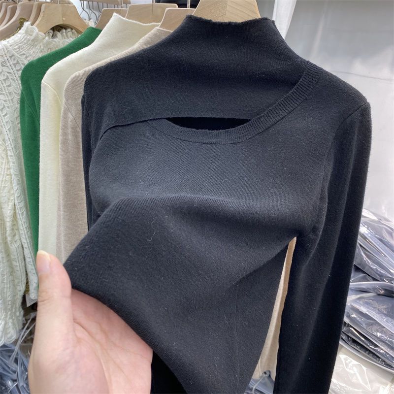 

Модный вязаный женский топ с длинным рукавом и половиной высокой горловины, облегающий свитер XXL