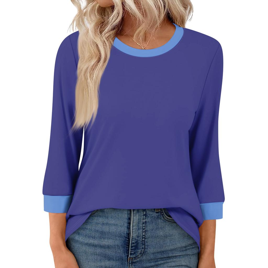 Women's Fashion Casual Seven Sleeve T-Shirt Print Round Neck Top