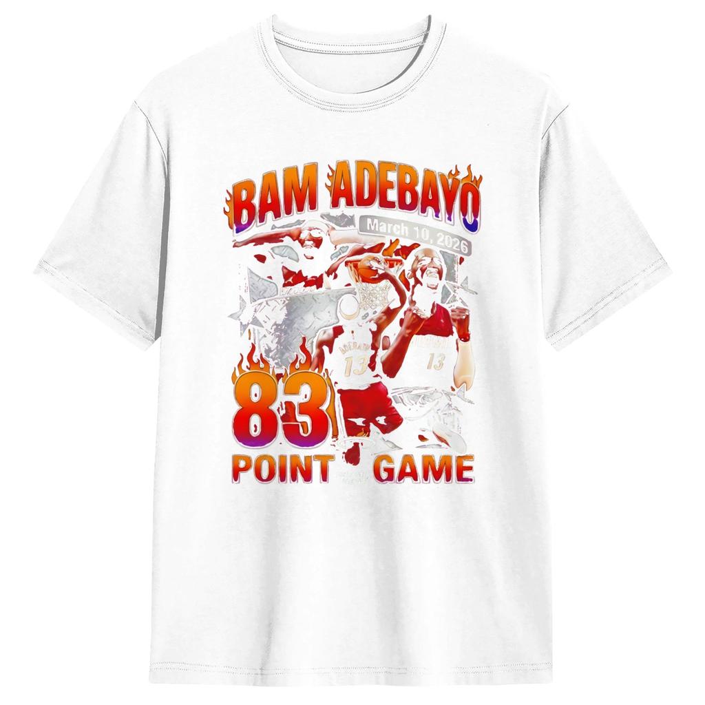 Bam Adebayo 83 Poster T-shirt da Uomo Cotone Puro Vintage Girocollo Maglietta Manica Corta Top Stampa