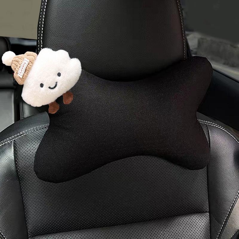 Four Seasons Ice Silk Car Neck Pillow Cute Cartoon Bow Cloud Auto Headrest Bone-Shaped Interior Accessories Seat Cushion