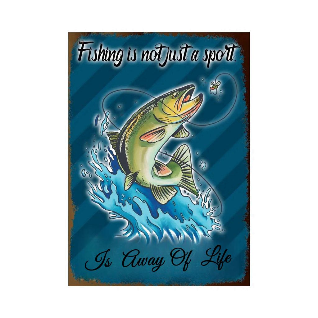 Fishing Metal Tin Sign Fishing Sign Vintage Metal Plate for Wall Poster Farm Art Decoration Stickers Plaques 8X12 Inch