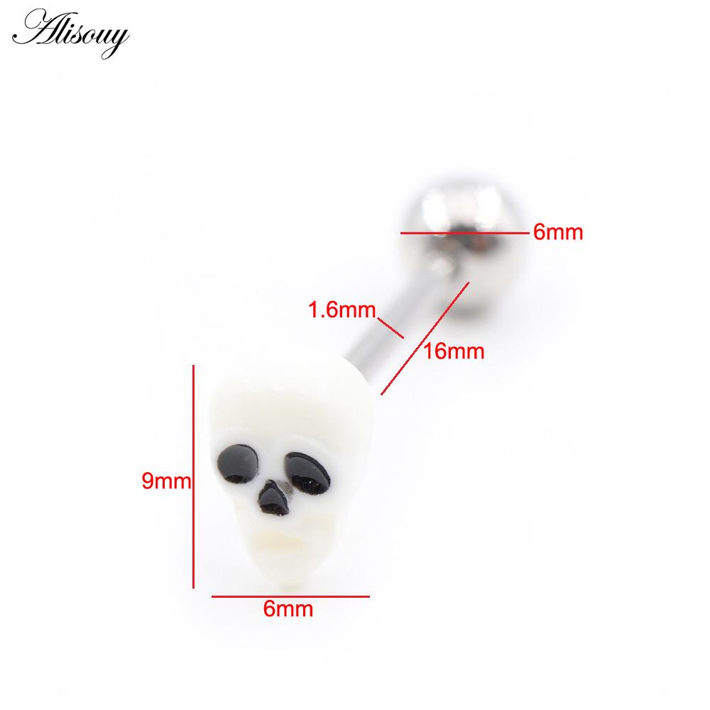 Alisouy 1PC Stainless Steel Ball Heart Star Acrylic Bear Mushroom Skull Tai Chi CZ Tongue Ring Ear Earring Piercing Body Jewelry