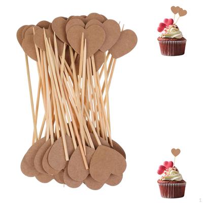 50pcs Rustic Heart Cupcake Picks Food Flags Cake Canape Sticks Wedding Party