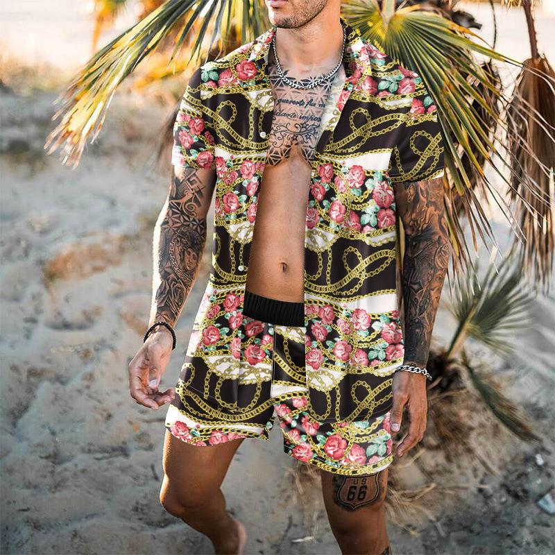 Sommer Herren Lässig Digital Bedruckt Lockeres Hemd Strand Set Hemd & Shorts Kombis Herren