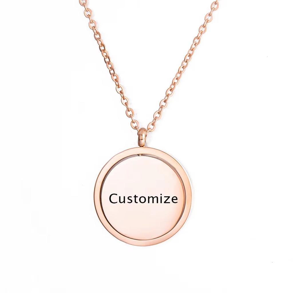 25mm Stainless Steel Rotatable Round Necklaces Customized Name or Logo Metal Charm Statement Mirror Polished Jewelry Gift