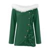 Autumn Winter Fur Collar Sequins Irregular Christmas T-shirt Women Long Sleeve Patchwork Buttons Pullover Top