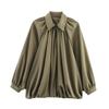 European and American Women's Loose Puff Sleeve Bomber Jacket with Turn-Down Collar