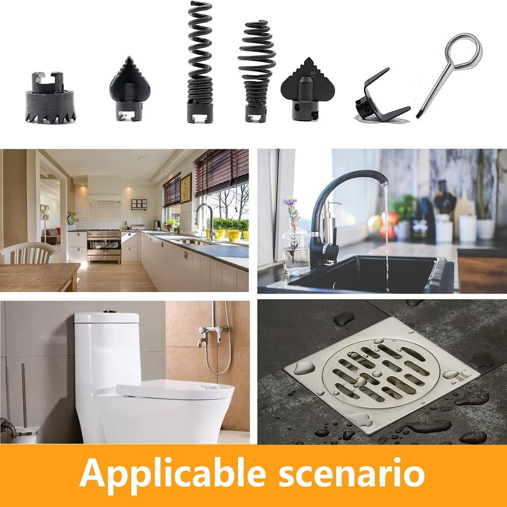 7Pcs Cutter Set Drain Cleaner Plumbing Snake Tool Cable Auger Clog Sewer Pipe