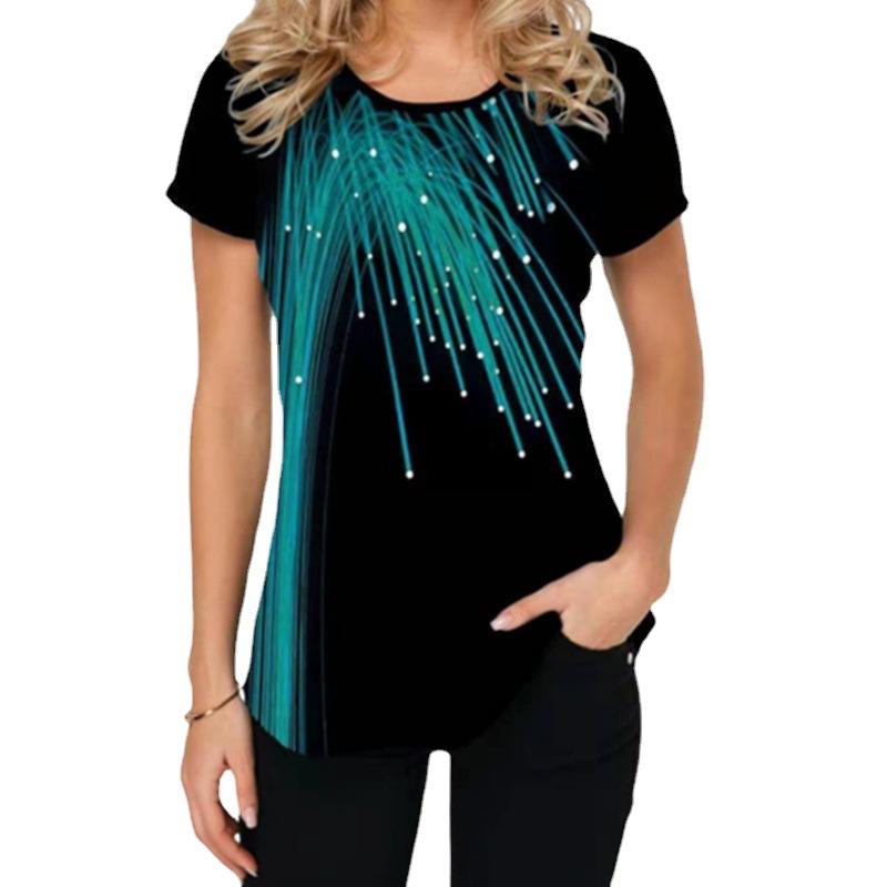 Damenmode Bedrucktes Kurzarm-Rundhals-T-Shirt für Sommer-Freizeitkleidung