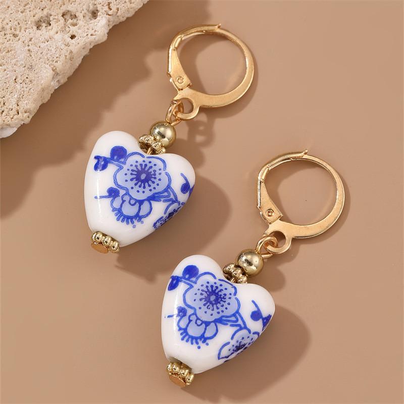 Heart Resin Plastic Earrings Vintage Chinese Design Women Decoration Fashion