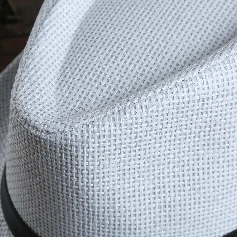 Men's Fashion Woven Straw Sunshade Hats Casual Buckle Beach Sun Wedding Black with Belt Head Accessories Gifts Decor