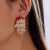 Elegant Christmas Santa Rhinestone Pearl Tassel Drop Earrings for Women Festive Holiday Statement Earrings Christmas Party Gifts
