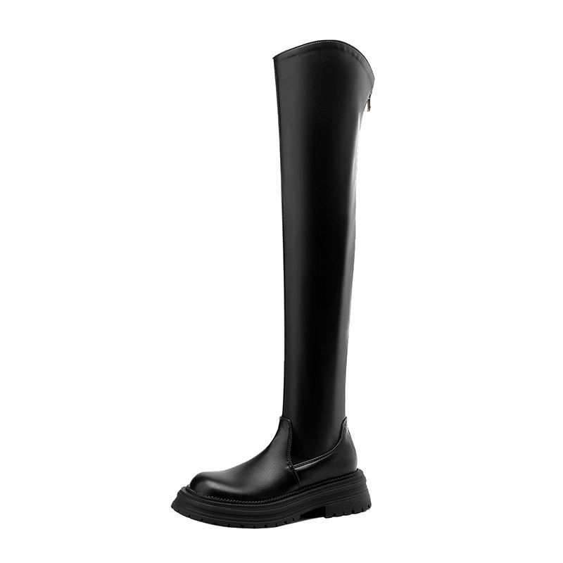Krazing Pot Microfiber Autumn Winter Shoes Med Heels Flat Platform Size 42 Over-the-knee Boots Slip On Punk Style Elastic Thigh High Boots