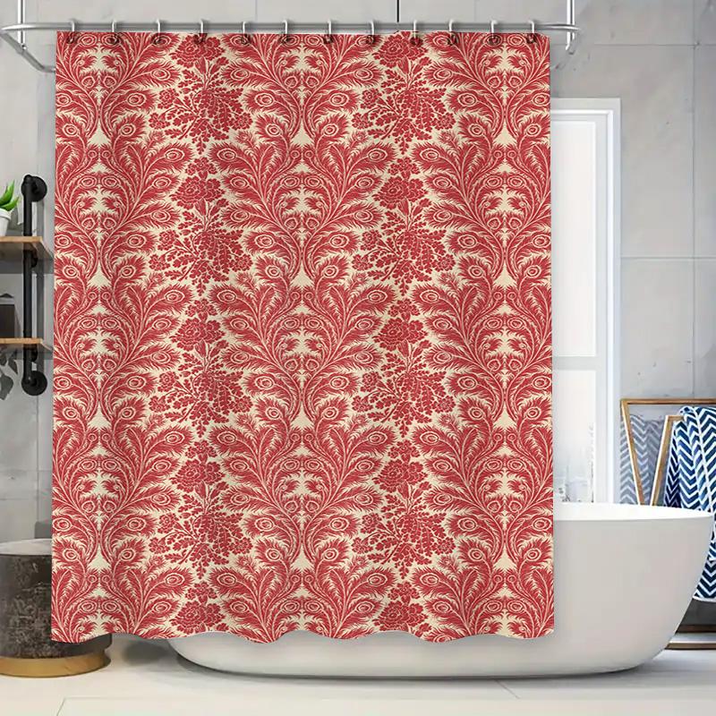 

Red Striped Shower Curtain With Realistic Dog Print Ideal Home Decor Accessory For Pet Lovers W60H190(CM)-1 Pcs