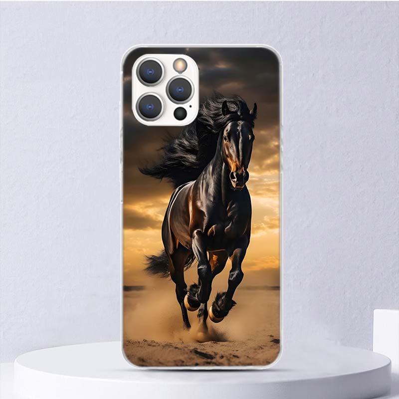 Animal Black Horse Soft Case For iPhone 16 17 Air 16E 15 Plus 11 12 13 Mini 14 Pro Max Phone Cover Apple 7 8 SE Coque Funda 16 1