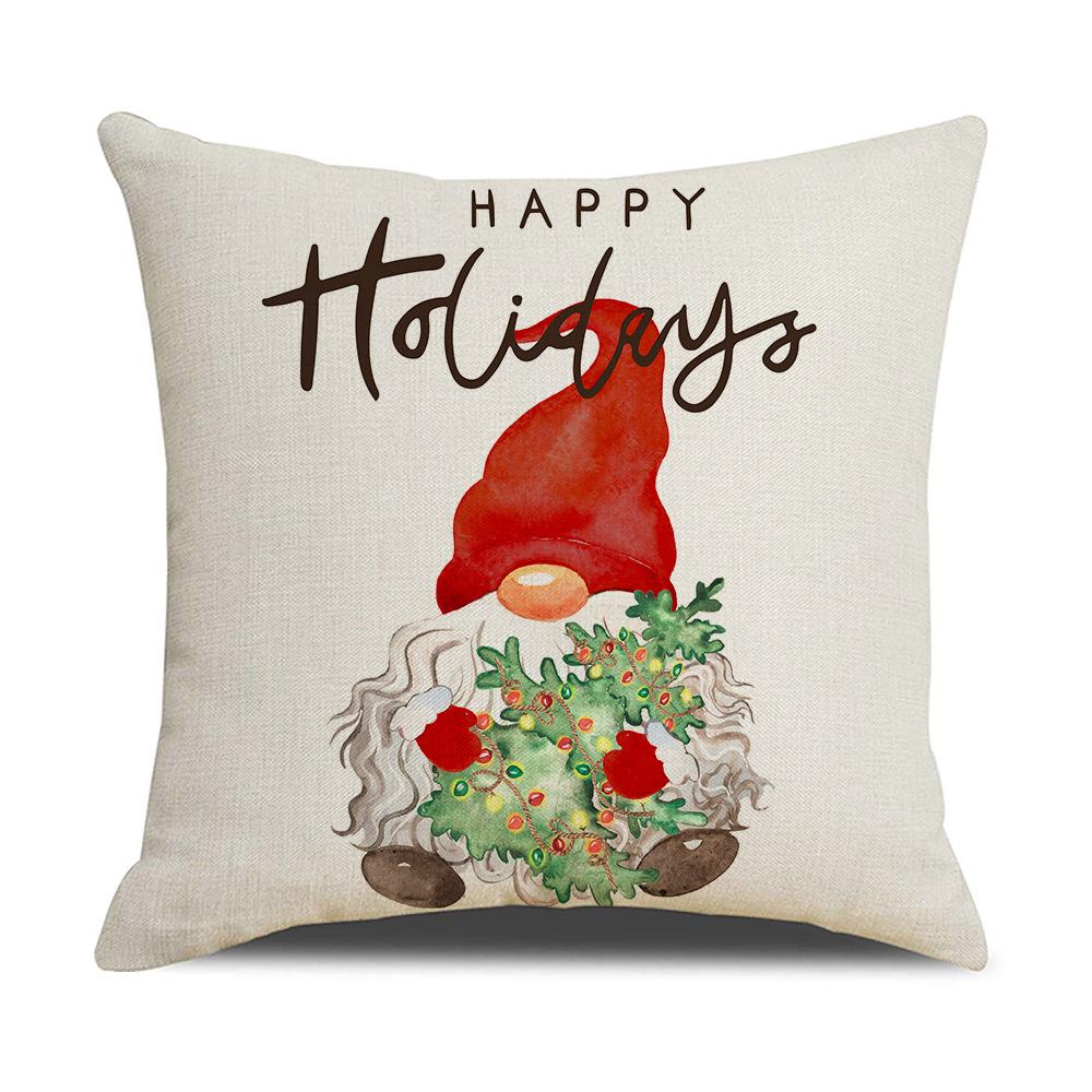Christmas Pillow Cover New Linen Cartoon Black Print Holiday Home Sofa Cushion Cover