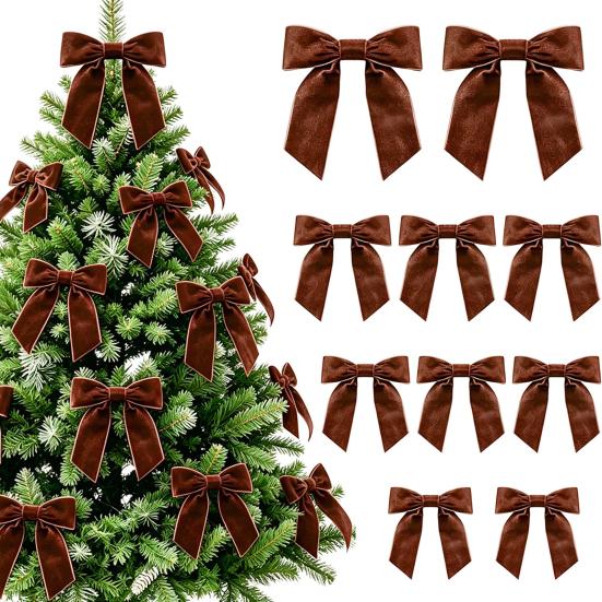 Easy Fix Bows with Cable Ties 10Pcs Velvet Christmas Bows, 11x12.5cm Large Ribbon Ornament Built-in Tie Decorative for Tree Xmas And Wreath Gift Box,