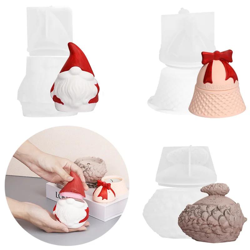 Top Quality Santa Claus Aromatherapy Candle Cup Silicone Mold for DIY Gypsum Cement Jar Dropper Mould Bell Pinecone Storage Home