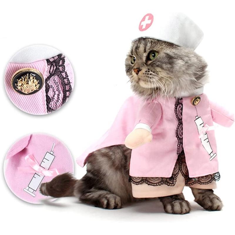 Pet Nurse Costume Nurse Dog Clothes Holiday Apparel for Cats Christmas Halloween Outfits Easy to Wear Lovely Uniform
