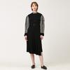Bunderghost Jacquard Color Block Puff Sleeve Pleated Long Dress Black