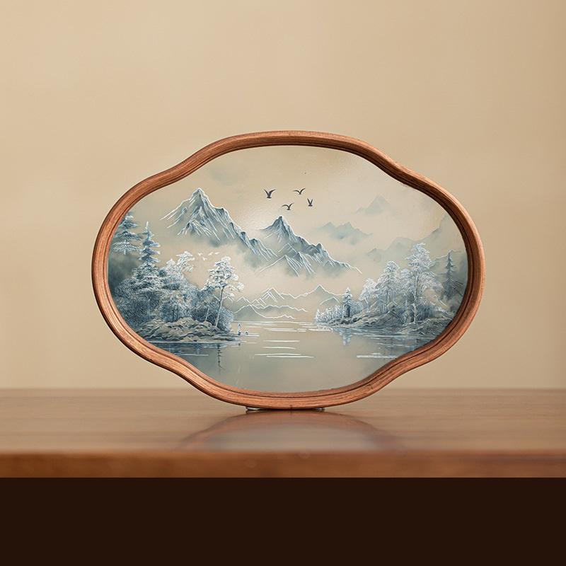 

Поднос для чая из бамбукового стекла Shanshui, домашний чайный сервиз, поднос, легкий, роскошный, высококачественный, поднос для чашки чая, поднос для воды 29*21.5*2.5cm