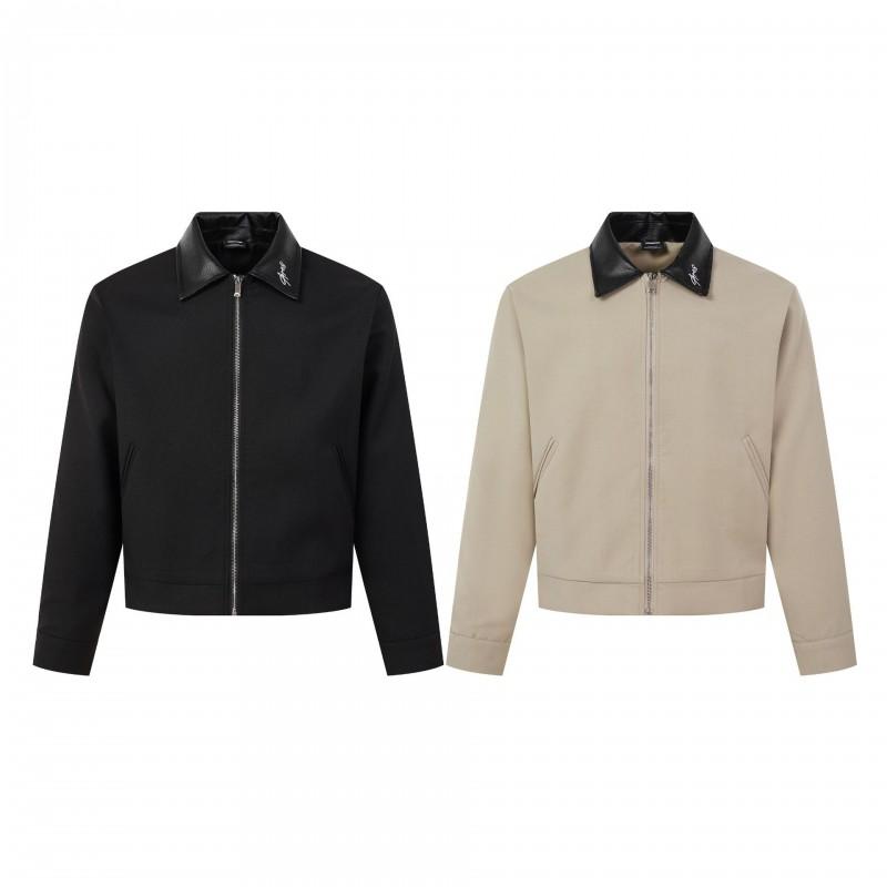 Unisex Retro Style Leather-Trimmed Oversized Jacket Casual Wear