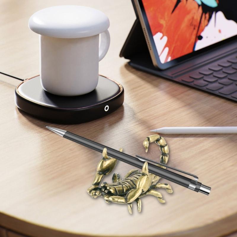 Antiqued Brass Scorpions Miniature Figurine Pen Holder Ornament for Business Gift Giving and Home Office Desktop Decors