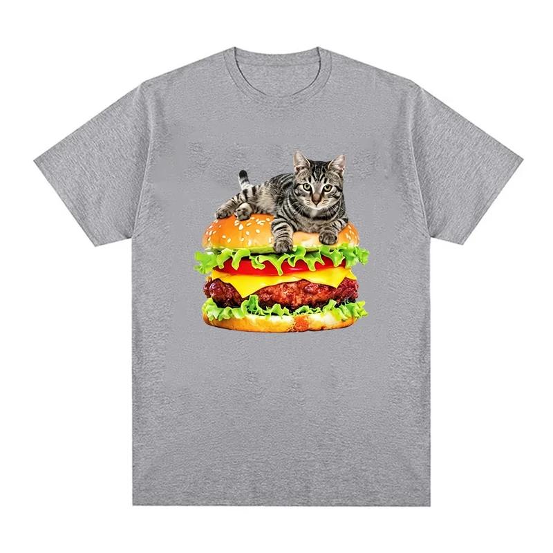 2026 Hot Sale Hamburger Cat Print T-Shirt for Women Men Summer Funny Casual Fashion Loose Streetwear Tops Crew Neck Short Sleeve T-shirts Tee