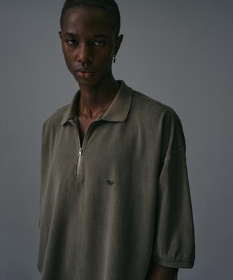 Diantipeullaespom Pigment Oversized Zip-Up Pique Shirt (Khaki)