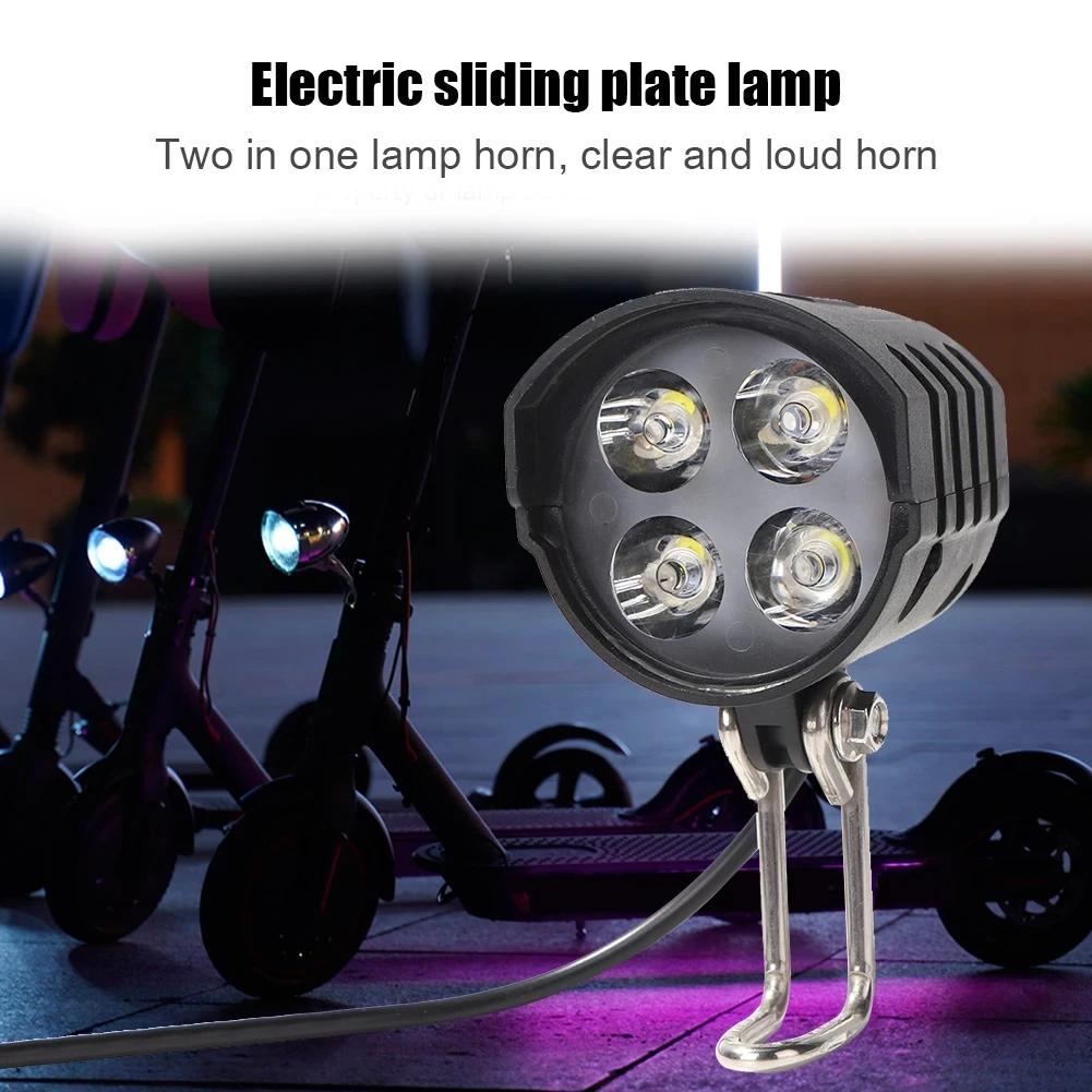 Luce Clacson E-Bike Bicicletta Elettrica Faro Anteriore 4 LED 12W Impermeabile Interruttore Clacson e Luce 2 in 1 Torcia per Bicicletta