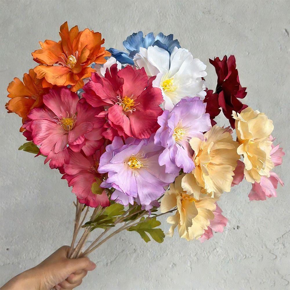 New 3 Heads Artificial Simulation Flowers Long Stem DIY Silk Flower Bouquet Bridal Bouquets Lifelike Flowers Floral Arrangement