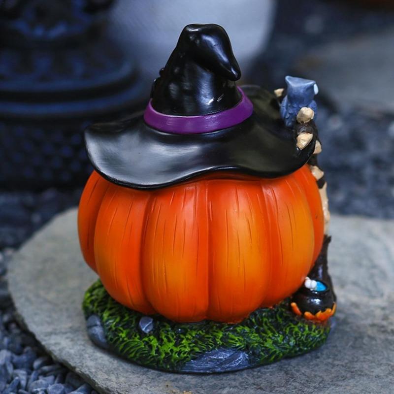 Halloween Pumpkin House Mini Landscape Witch Ghost House Decoration Luminous Resin Crafts Miniature Ornament Featival Biological