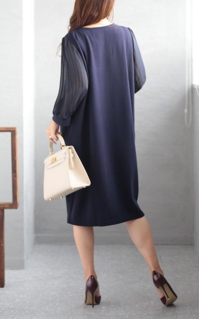 Gold Japan Plus Size Cocoon Long Sheer Perfect for Size 3L Women's Dress, Knee-Length, Plaid, Sleeves, Chiffon, Sleeves, Tucked, Commuting,