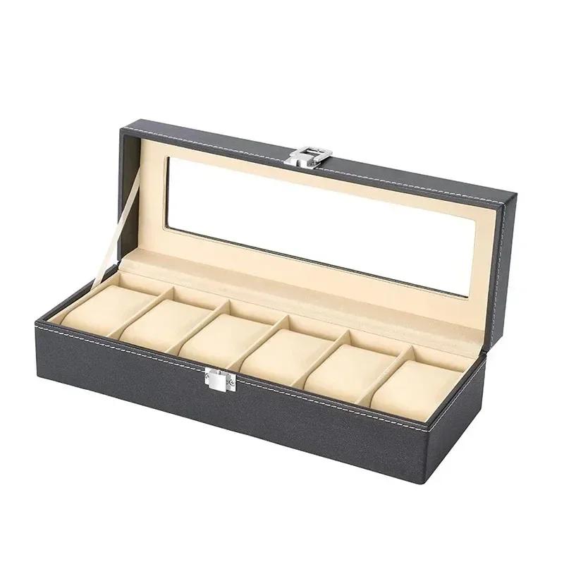 Watch Organizer Storage Boxes for Travel Watches Pu Leather Glass Case Display Multi-Purpose Storage Box for Watch and Jewelry