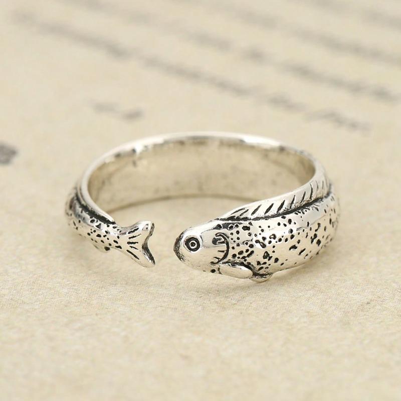 Vintage Charm Ancient Fish Pendant Open Ring for Men and WomenPerfect as a gift for friends' daily holiday outfits