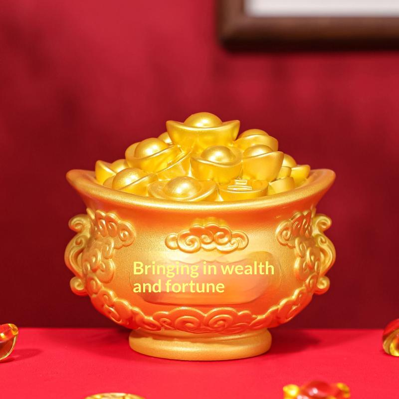 1Pcs Prosperity Sculpture Centerpiece Treasure Basin Statue For Office Shelf Desk Tabletop Art Craft Ornament Home Decorations
