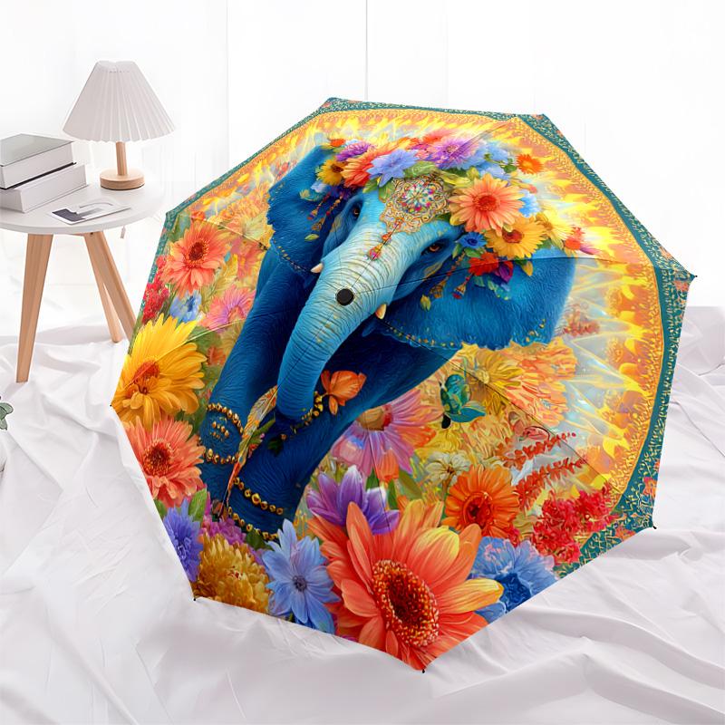 1 PC Automatic Folding Umbrella - Elephant Pattern, Portable & Foldable Design with 8 Ribs, Christmas Birthday Gifts