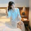 Sleepwear for Women Summer Ice Silk Sexy Thin Style Spring and Autumn Shirt Collar, Medium Length Pajamas