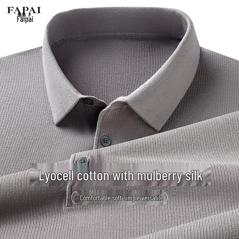FAPAI Men s Solid Silk-Blend Short Sleeve Polo Shirt L