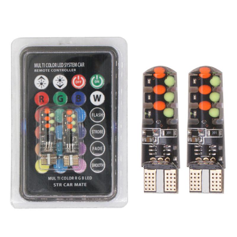 2Pcs T10 W5W RGB LED Bulb Veículo Dome Luzes de leitura com controle remoto
