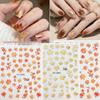 3D Embossed Autumn Maple Caramel & Gilded Leaf Nail Stickers - Retro Amber Brown