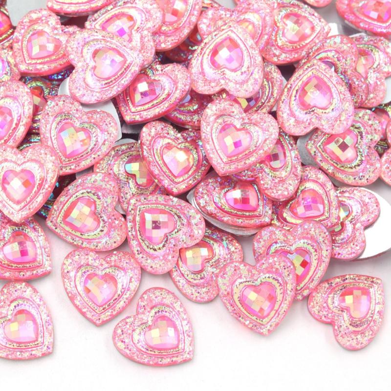 50pcs 14mm heart-shaped resin rhinestone scrapbook suitable for jewelry making DIY charm decoration