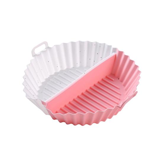 Round Silicone Fryer Liner Dual Handles Non Stick Food Grade Heat Resistant Dishwasher Safe Reusable Oven Baking Tray Basket Bowl Kitchen Supplies