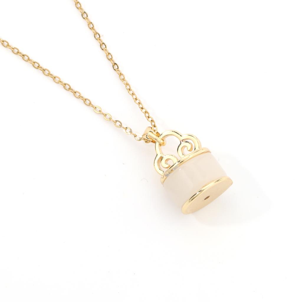 Light Luxury Hetian Jade Round Barrel Bead Necklace Female Retro Ethnic Style Versatile Trend Temperament Collarbone Chain